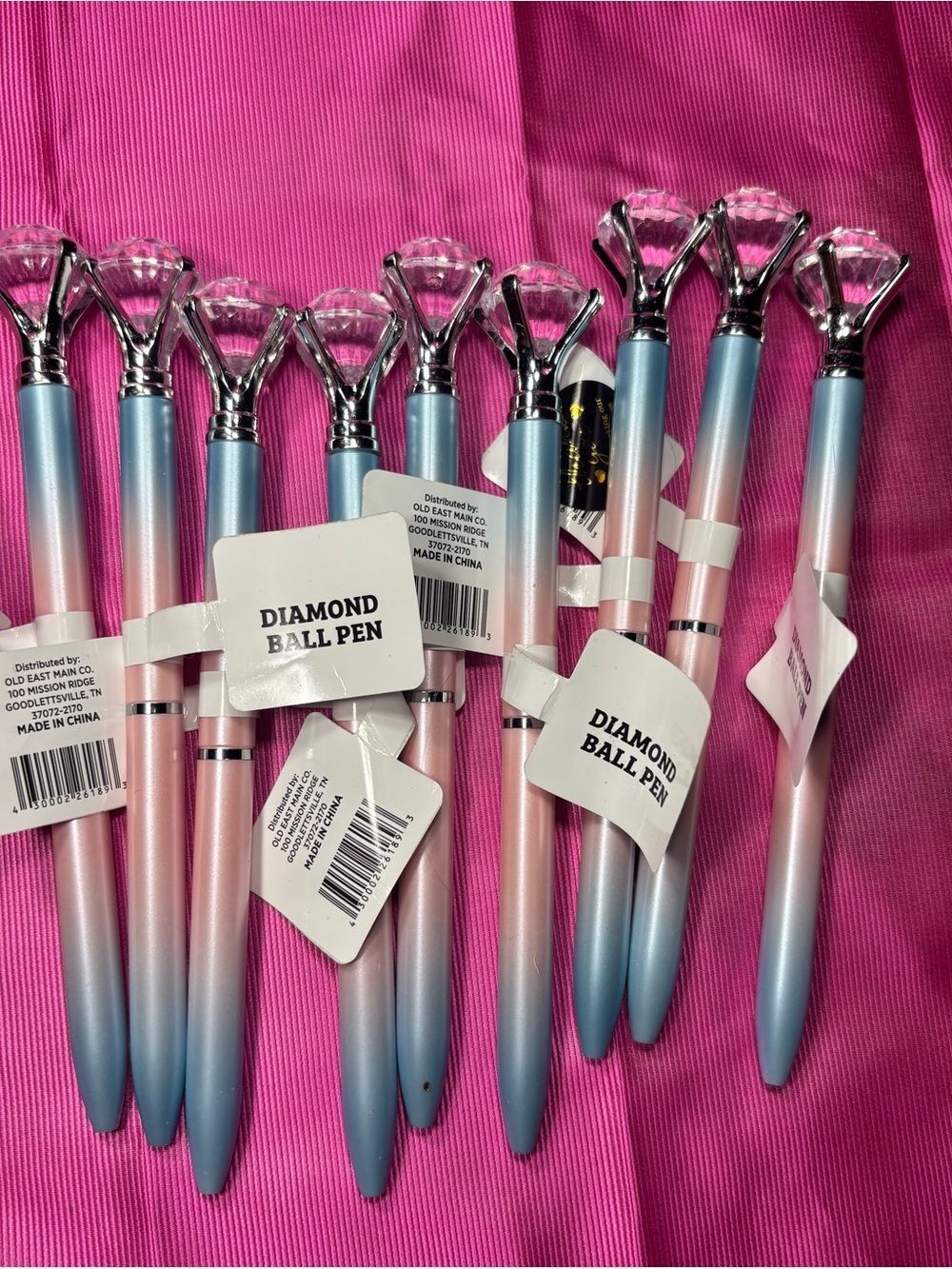 9 New Diamond Ballpoint Pens Gradient Pink to Blue - Pack of 9